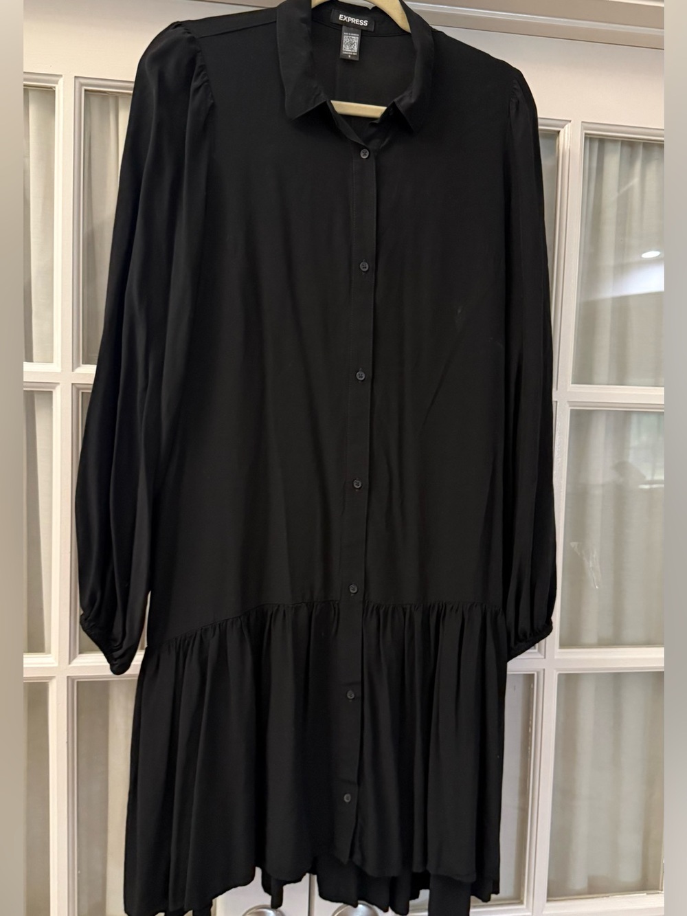 Express Black Long-Sleeve Button-Front Dress